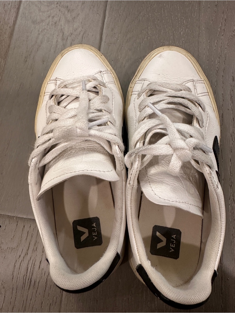 Veja White Leather Sneakers with Black V Detail